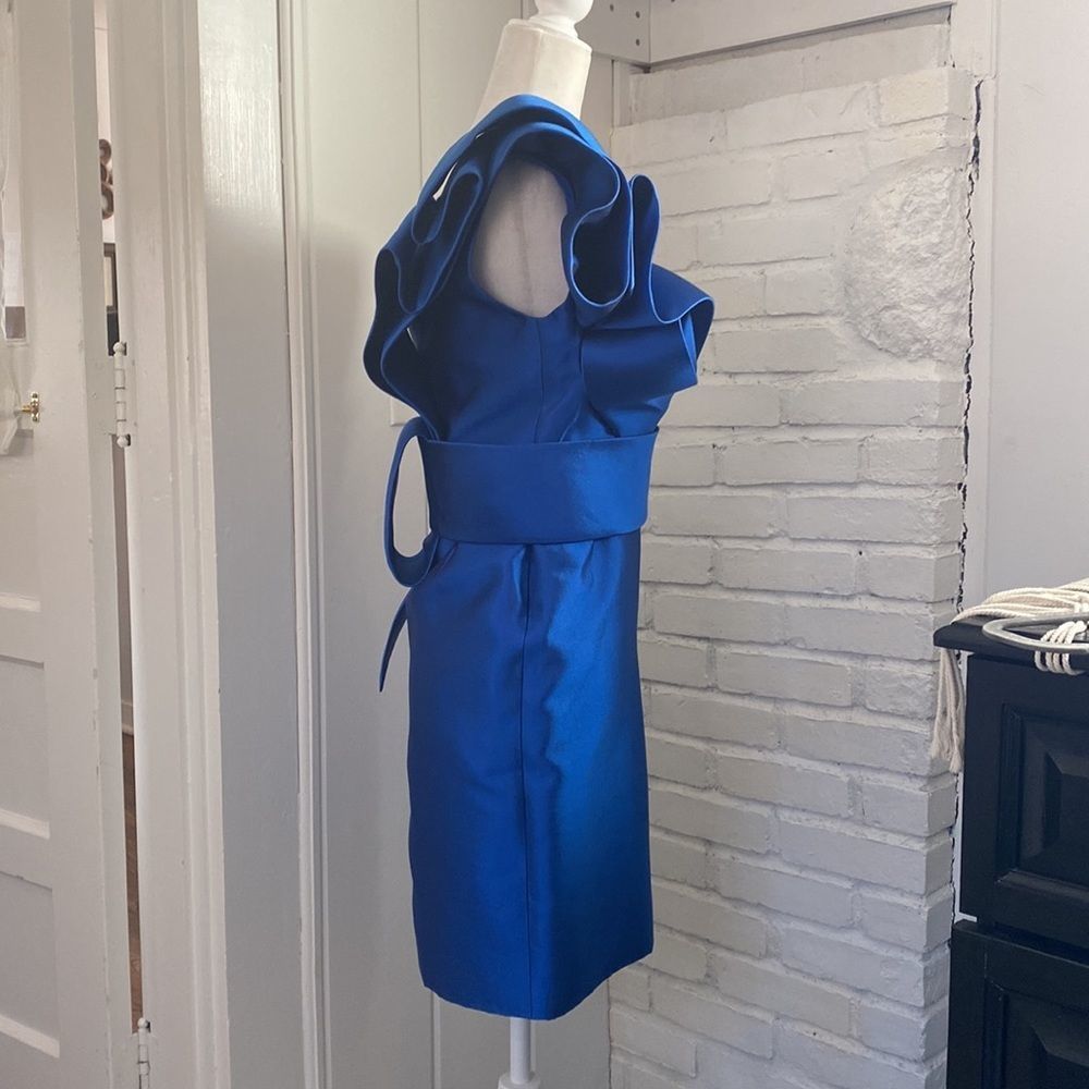 NWOT Marchesa Royal Blue Silk One shoulder Cocktail Mini Dress - Picture 2 of 11